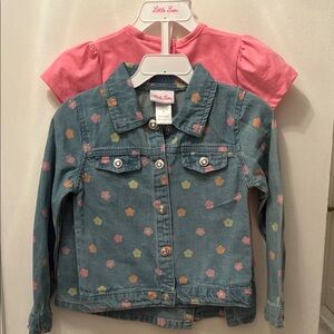 Little Lass Denim 3 piece denim Jacket skort and tshirt